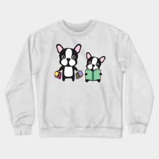 Boston Terrier Reading Books Crewneck Sweatshirt